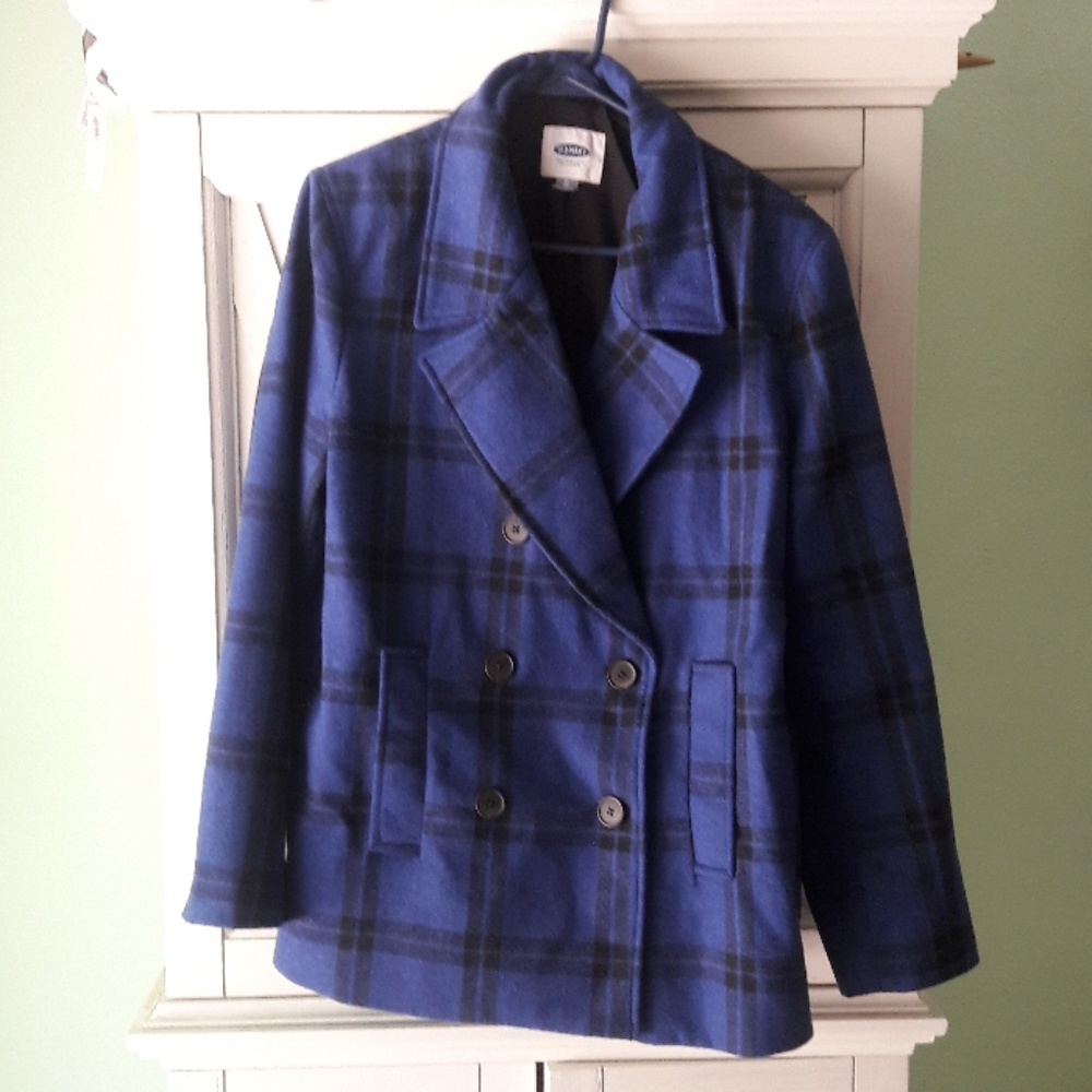 Blue Plaid Pea Coat